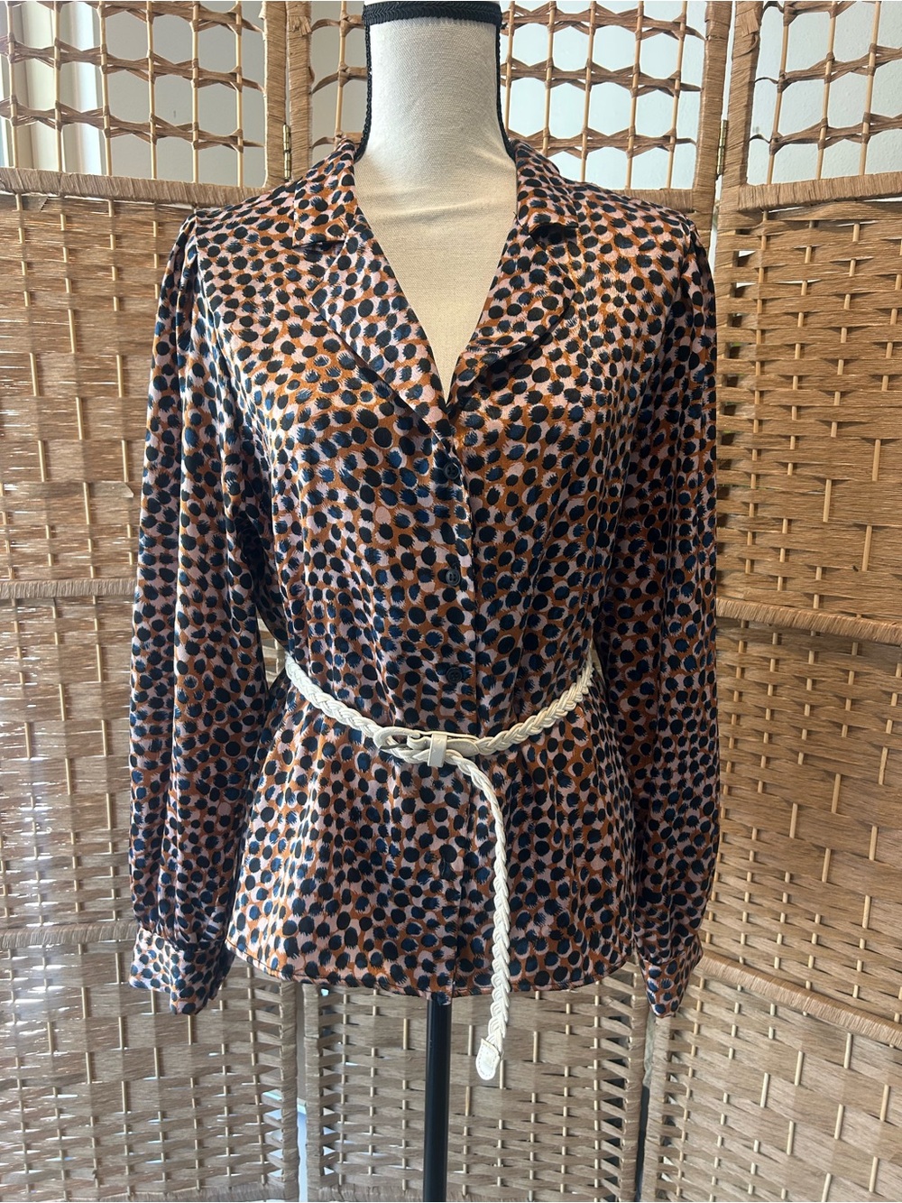 Topshop Womens Brown & Black Long-Sleeve Blouse